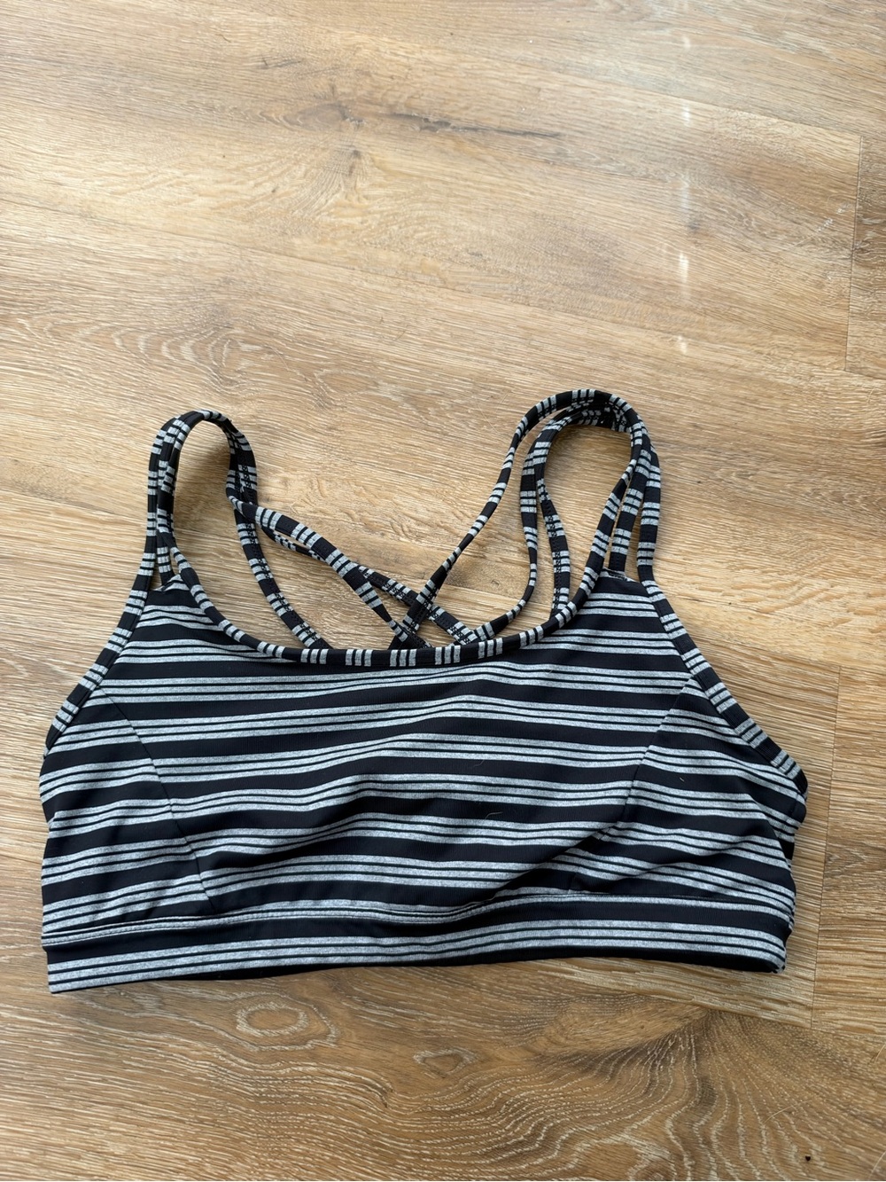 Athleta Black & White Striped Crossback Sports Bra